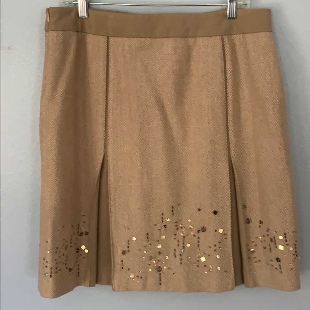 Loft Pleated Tan with Trimmed Hem Skirt Sz 14P